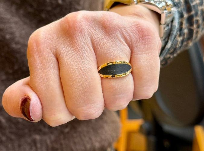 Bague 51 Puig Doria - Bague vintage en or jaune 18 carats, bois et ivoire, T51 58 Facettes 88705-ac11160