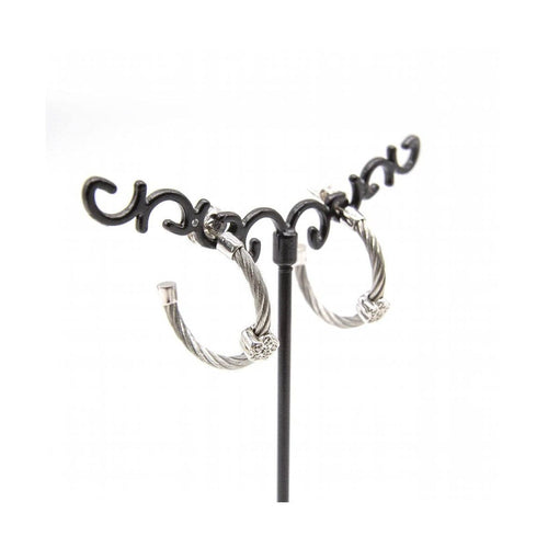 Boucles d'oreilles FLEUR - Boucles d’oreilles en argent 925 et acier 316L avec diamants 58 Facettes UKD363912SO