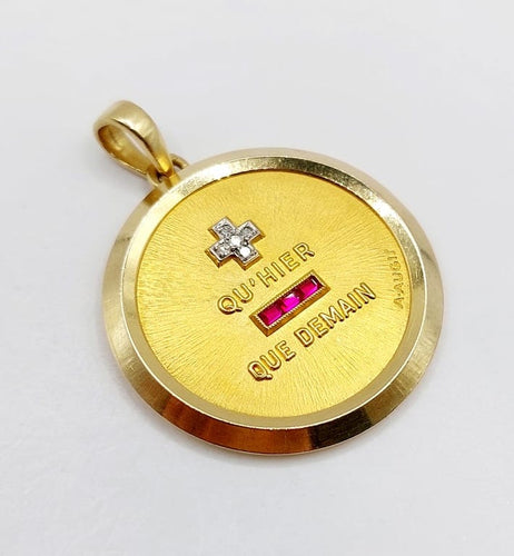 Pendentif A. Augis - Pendentif médaille d’amour 30 mm en or 18k, diamants et rubis 58 Facettes A06802