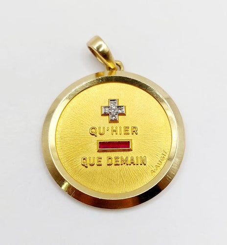 Pendentif A. Augis - Pendentif médaille d’amour 30 mm en or 18k, diamants et rubis 58 Facettes A06802