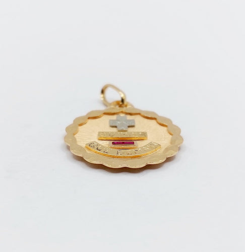 Pendentif Augis - Pendentif Médaille d'amour 22 mm en or rose 18k rubis 58 Facettes A06804