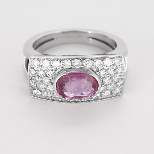 Bague 53 Bague type chevalière en or gris, diamants et saphir rose 58 Facettes ARL0991X2-1
