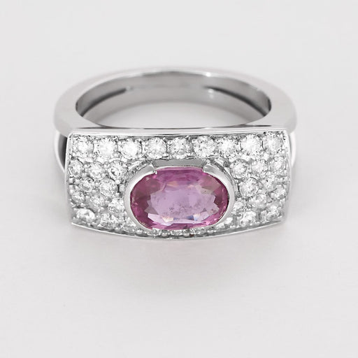 Bague 53 Bague type chevalière en or gris, diamants et saphir rose 58 Facettes ARL0991X2-1