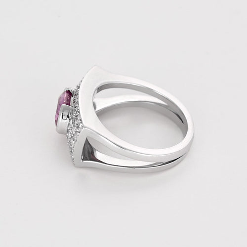 Bague 53 Bague type chevalière en or gris, diamants et saphir rose 58 Facettes ARL0991X2-1