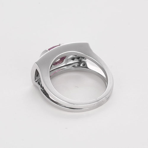 Bague 53 Bague type chevalière en or gris, diamants et saphir rose 58 Facettes ARL0991X2-1