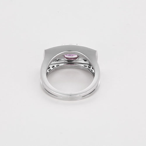Bague 53 Bague type chevalière en or gris, diamants et saphir rose 58 Facettes ARL0991X2-1