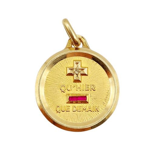Pendentif Augis - Pendentif médaille d'amour 20 mm en or 18k, diamant et rubis 58 Facettes A06805