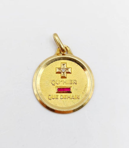 Pendentif Augis - Pendentif médaille d'amour 20 mm en or 18k, diamant et rubis 58 Facettes A06805