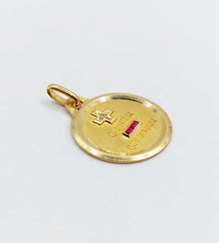 Pendentif Augis - Pendentif médaille d'amour 20 mm en or 18k, diamant et rubis 58 Facettes A06805