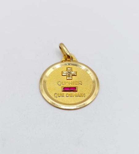 Pendentif Augis - Pendentif médaille d'amour 20 mm en or 18k, diamant et rubis 58 Facettes A06805