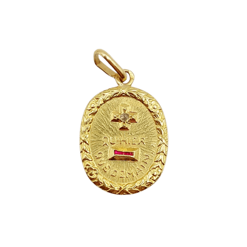 Pendentif Augis - Pendentif médaille d'amour en or 18k, diamant et rubis 58 Facettes A06806