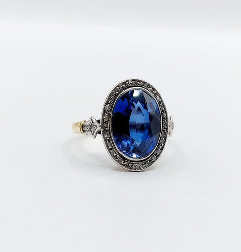 Bague 52.5 Bague pompadour Art déco en or 18k et platine, saphir synthétique et diamants 58 Facettes A06809