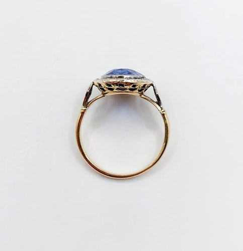 Bague 52.5 Bague pompadour Art déco en or 18k et platine, saphir synthétique et diamants 58 Facettes A06809