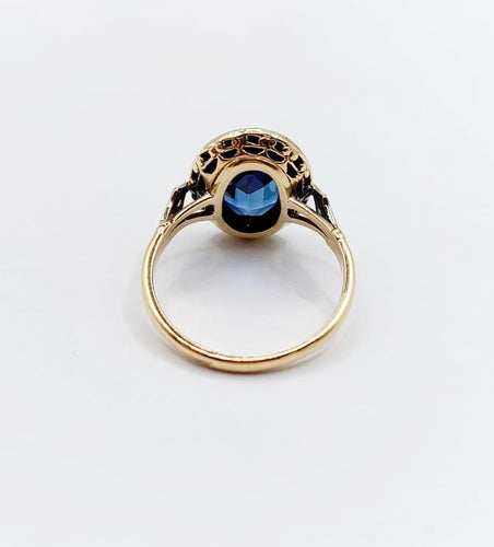 Bague 52.5 Bague pompadour Art déco en or 18k et platine, saphir synthétique et diamants 58 Facettes A06809