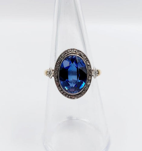 Bague 52.5 Bague pompadour Art déco en or 18k et platine, saphir synthétique et diamants 58 Facettes A06809