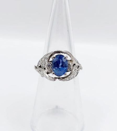 Bague 50 Bague fleur Art déco en platine, saphir naturel 1,90 ct et diamants 58 Facettes A06810