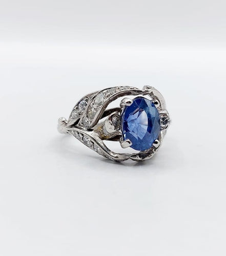 Bague 50 Bague fleur Art déco en platine, saphir naturel 1,90 ct et diamants 58 Facettes A06810