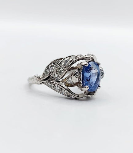 Bague 50 Bague fleur Art déco en platine, saphir naturel 1,90 ct et diamants 58 Facettes A06810