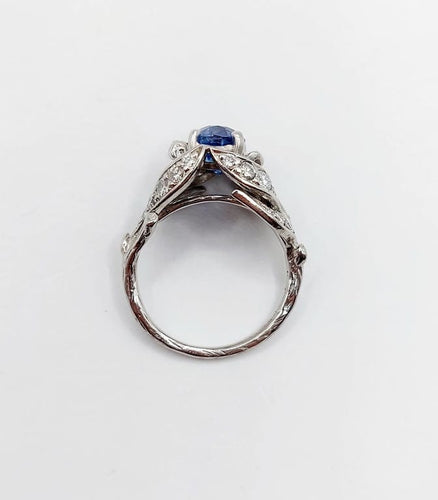 Bague 50 Bague fleur Art déco en platine, saphir naturel 1,90 ct et diamants 58 Facettes A06810