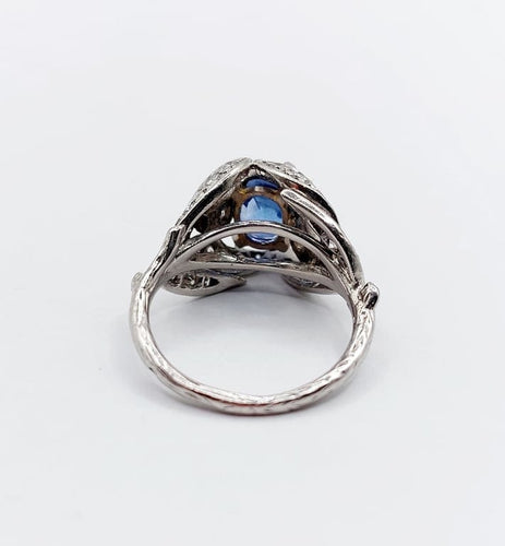 Bague 50 Bague fleur Art déco en platine, saphir naturel 1,90 ct et diamants 58 Facettes A06810