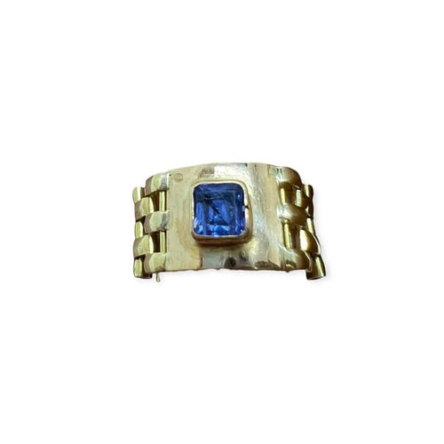 Bague 60 Bague maillon articulé en or jaune 750 avec saphir carré 58 Facettes 330092901