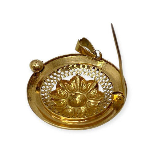 Pendentif Broche pendentif vintage rosace en or jaune 750 58 Facettes 330091952