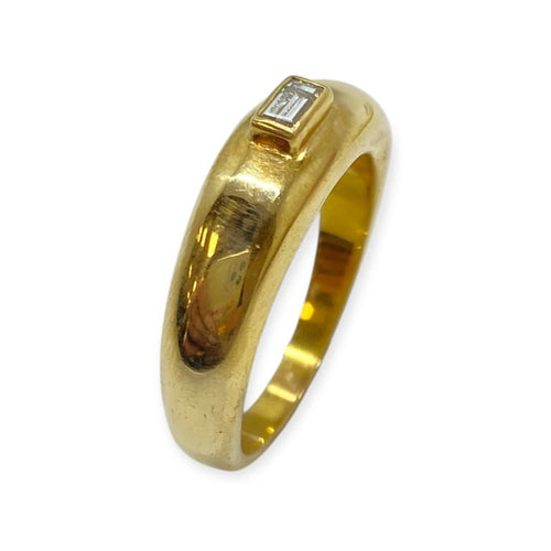Bague 59 Bague jonc en or jaune 750 sertie d’un diamant taille baguette 58 Facettes 330092234