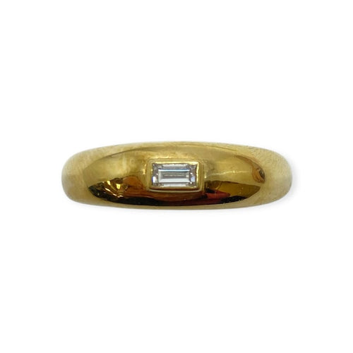Bague 59 Bague jonc en or jaune 750 sertie d’un diamant taille baguette 58 Facettes 330092234