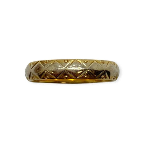 Bague 56 Alliance gravée motifs géométriques en or jaune et blanc 18K 58 Facettes 330092441