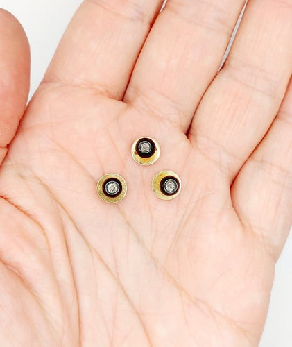 Boutons de col anciens en or 18k, diamants taille ancienne et émail 58 Facettes A06811