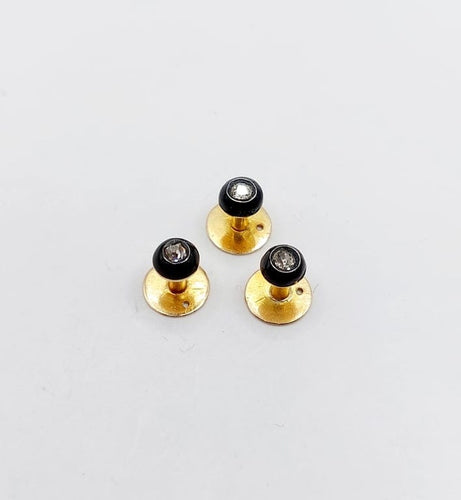 Boutons de col anciens en or 18k, diamants taille ancienne et émail 58 Facettes A06811