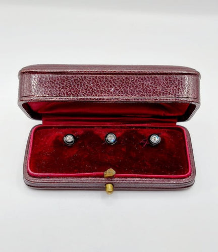 Boutons de col anciens en or 18k, diamants taille ancienne et émail 58 Facettes A06811
