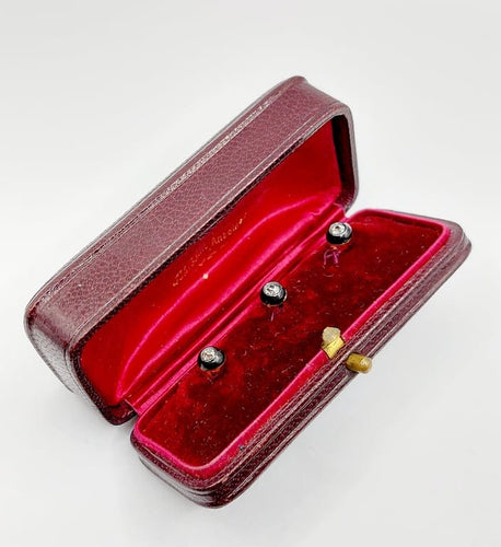 Boutons de col anciens en or 18k, diamants taille ancienne et émail 58 Facettes A06811