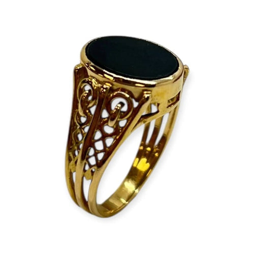 Bague 55 Bague chevalière en or jaune 750 avec onyx 58 Facettes 330090436