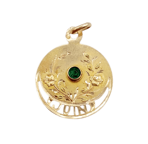 Pendentif Pendentif médaille Art nouveau en or rose 18k, pierre verte (juin) 58 Facettes A06812