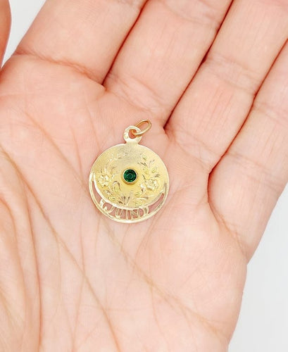 Pendentif Pendentif médaille Art nouveau en or rose 18k, pierre verte (juin) 58 Facettes A06812