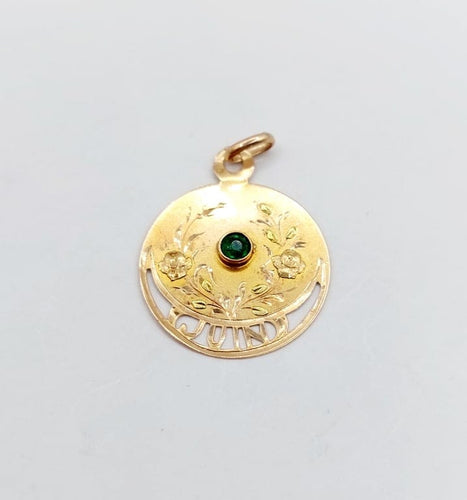 Pendentif Pendentif médaille Art nouveau en or rose 18k, pierre verte (juin) 58 Facettes A06812