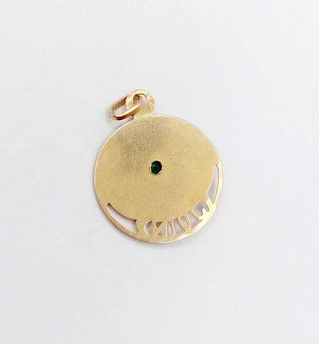 Pendentif Pendentif médaille Art nouveau en or rose 18k, pierre verte (juin) 58 Facettes A06812