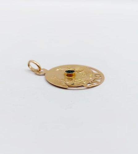 Pendentif Pendentif médaille Art nouveau en or rose 18k, pierre verte (juin) 58 Facettes A06812