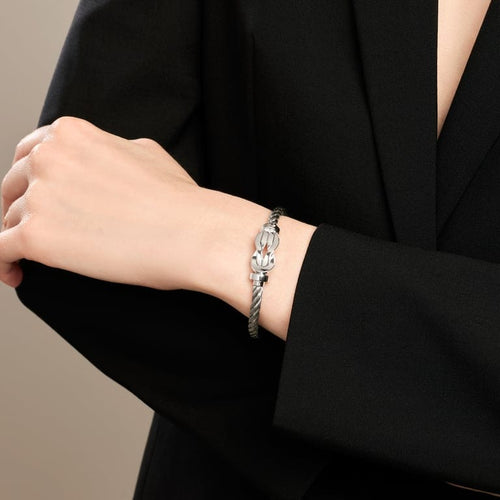 Bracelet FRED Chance Infinie - Bracelet grand modèle en or blanc 18k et acier 58 Facettes 01