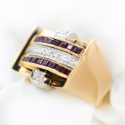 Bague Bague réversible en or 18 carats sertie de diamants, de rubis et de saphirs 58 Facettes 22539