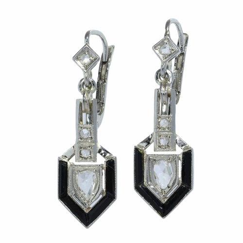 Boucles d'oreilles Boucles d'oreilles Art Déco en diamants et onyx avec pendants en diamants en forme de poire 58 Facettes 26019-0136
