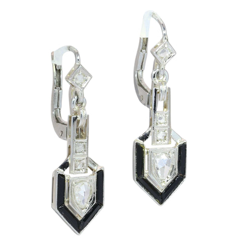 Boucles d'oreilles Boucles d'oreilles Art Déco en diamants et onyx avec pendants en diamants en forme de poire 58 Facettes 26019-0136