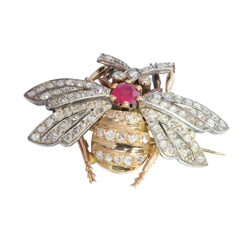 Broche Broche abeille de l'entre-deux-guerres avec diamants et rubis en or et argent 58 Facettes 26050-0263