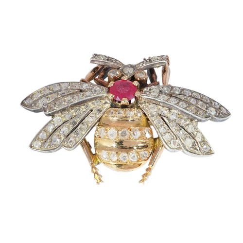 Broche Broche abeille de l'entre-deux-guerres avec diamants et rubis en or et argent 58 Facettes 26050-0263