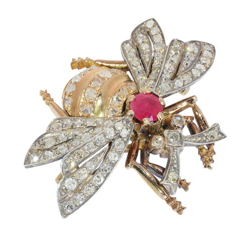 Broche Broche abeille de l'entre-deux-guerres avec diamants et rubis en or et argent 58 Facettes 26050-0263