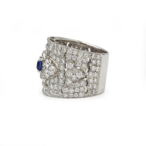 Bague 54 Bague bandeau Art déco en or blanc 750 avec diamants et saphir 58 Facettes 250369R