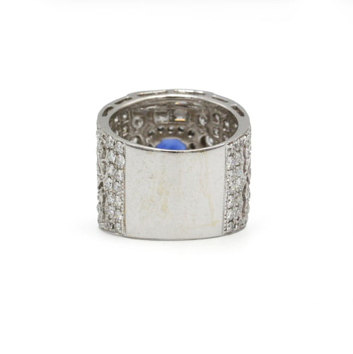 Bague 54 Bague bandeau Art déco en or blanc 750 avec diamants et saphir 58 Facettes 250369R