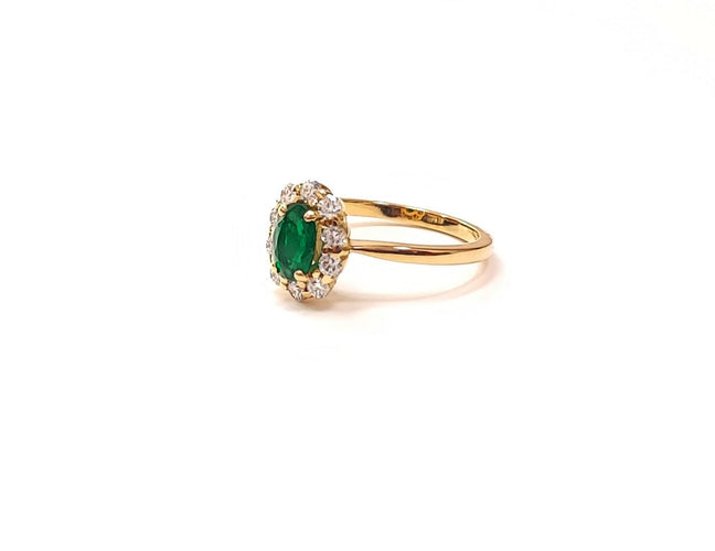 Bague 55 Bague marguerite en or jaune 18K avec émeraude et diamants 58 Facettes BAG.MARGT.E.PONT-66