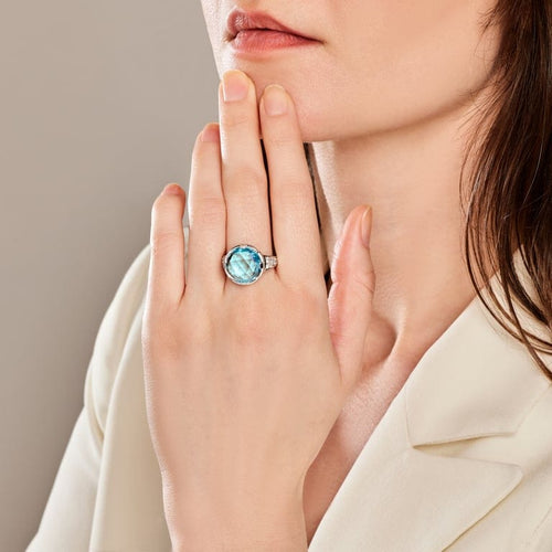 Bague 53 Bvlgari Parentesi - Bague cocktail en or blanc, topaze et diamants 58 Facettes 273